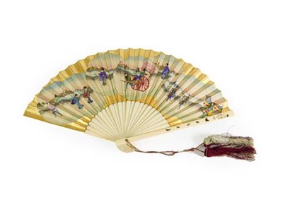 Lot 215 - A Japanese Ivory and Shibayama Fan, Meiji period, the guards decorated with maidens and...