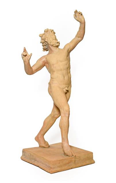Lot 222 - After the Antique: A Terracotta Figure of the Dancing Faun, standing with arms raised, on a...