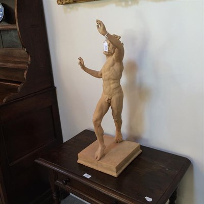Lot 222 - After the Antique: A Terracotta Figure of the Dancing Faun, standing with arms raised, on a...