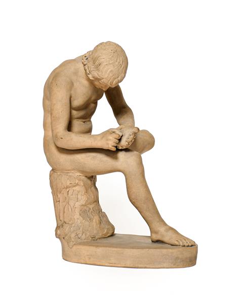 Lot 224 - Chiurazzi, after the Antique: A Terracotta Figure of Spinario, removing a thorn from his foot,...