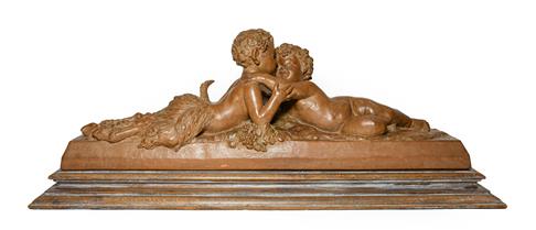 Lot 234 - After Joseph D'Aste (1881-1945): A Terracotta Bacchic Group, as two recumbent children...