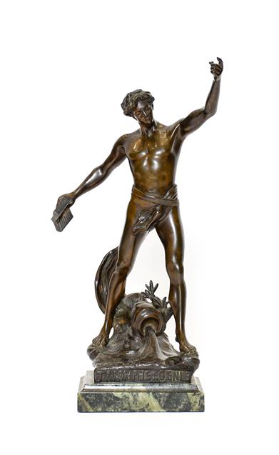 Lot 235 - After Henri Fugère (1872-1944: TRIOMPHE GENIE, A Bronze Figure of a Youth, wearing a loin...
