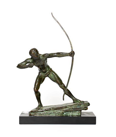 Lot 238 - French School (20th century): A Bronze Figure of a Classical Archer, standing with bow drawn,...