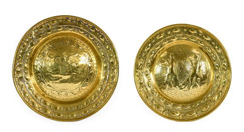 Lot 243 - A Nuremberg Brass Alms Dish, 16th/17th century, repoussé with Joshua and Caleb returning from...
