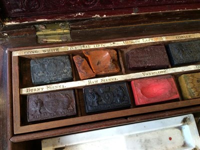 Lot 250 - A Rosewood and Crossbanded Artist's Paint Box, mid 19th century, of rectangular form, the...