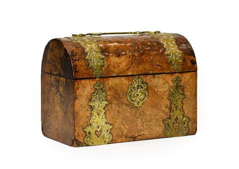 Lot 251 - A Victorian Brass Bound Walnut Domed Top Stationery Box, with scroll handle and applied...