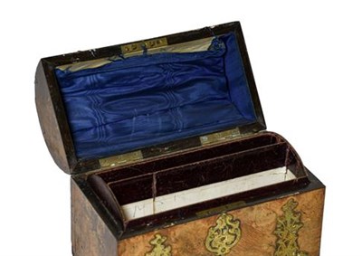 Lot 251 - A Victorian Brass Bound Walnut Domed Top Stationery Box, with scroll handle and applied...