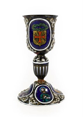 Lot 253 - A Limoges Enamel Chalice, in 17th century style, in the manner of Joseph Reymond, the bell...