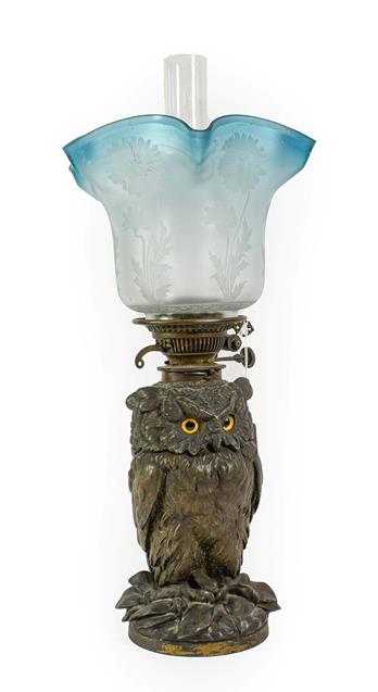 Lot 263 - A Craighead & Cintz Patinated Metal Oil Lamp, late 19th century, naturalistically cast as a...