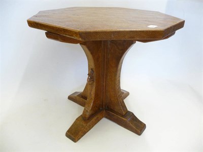 Lot 1827 - A Robert "Mouseman" Thompson Oak Octagonal Coffee Table, on cruciform base, with carved mouse...