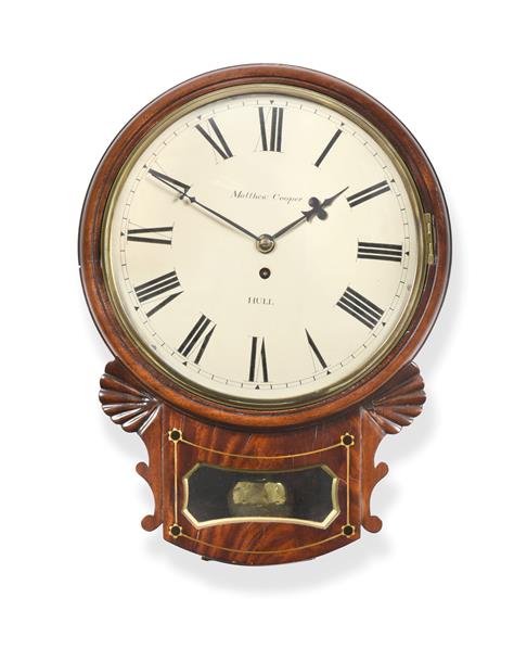 Lot 282 - A Mahogany Drop Dial Wall Timepiece, signed Matthew Cooper, Hull, 19th century, side and bottom...