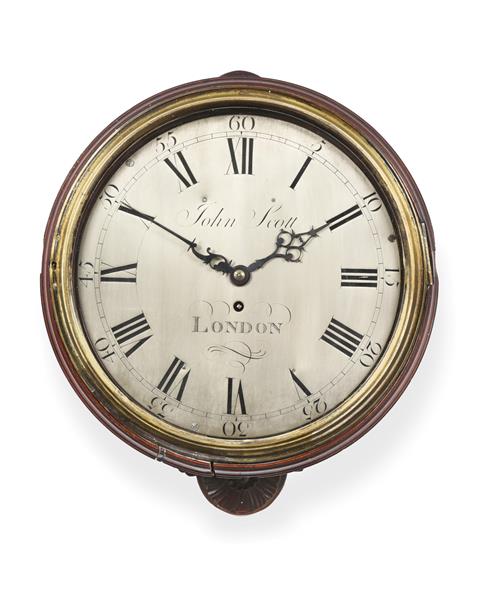 Lot 283 - A Mahogany Wall Timepiece, signed John Scott, London, late 18th century, side and bottom doors,...
