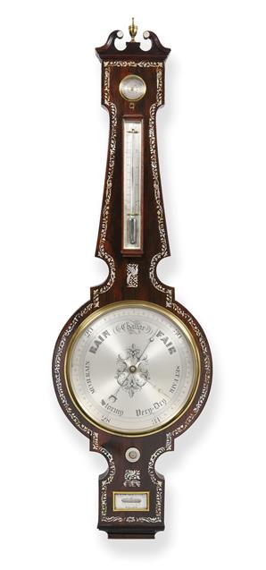 Lot 293 - A Victorian Rosewood and Mother Of Pearl Inlaid 12-inch Dial Wheel Barometer, signed G.Edwards...
