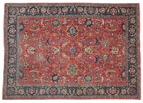 Lot 299 - Tabriz Carpet  Iranian Azerbaijan, circa 1940 The deep terracotta field of vines and birds enclosed