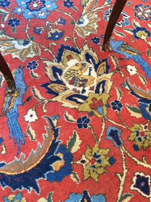 Lot 299 - Tabriz Carpet  Iranian Azerbaijan, circa 1940 The deep terracotta field of vines and birds enclosed