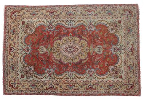 Lot 302 - Very Fine Tabriz Carpet North West Iran, circa 1990 The bright terracotta field centred by a...