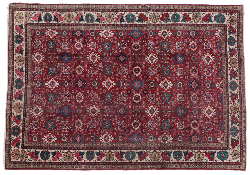 Lot 309 - Tabriz Carpet Iranian Azerbaijan, circa 1950 The blood red field with an allover design of stylised
