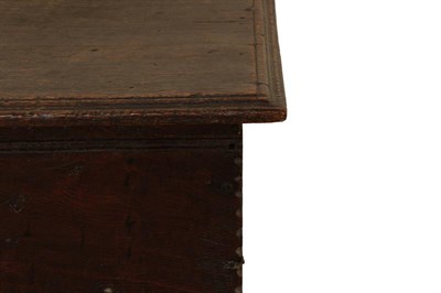 Lot 338 - A 17th Century Oak Chest, of six plank construction, the moulded lid above a solid iron...
