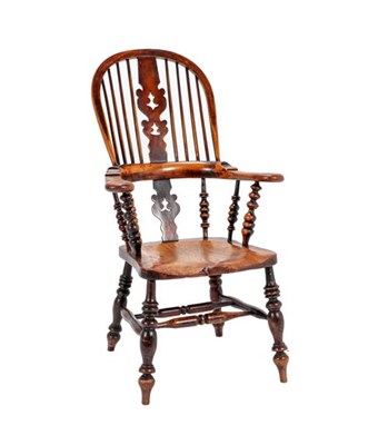 Lot 353 - A Mid 19th Century Ash and Elm High-Back Windsor Armchair, with spindle back support, double...