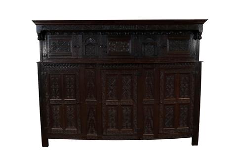 Lot 354 - A 17th Century Monumental Joined Oak Press Cupboard, bearing date and initials 1688 WSE, the...