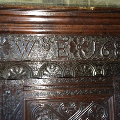 Lot 354 - A 17th Century Monumental Joined Oak Press Cupboard, bearing date and initials 1688 WSE, the...
