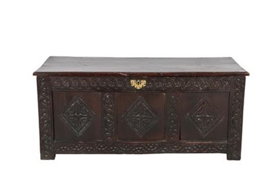 Lot 359 - A Late 17th Century Joined Oak Chest, the hinged lid enclosing a vacant interior above a...
