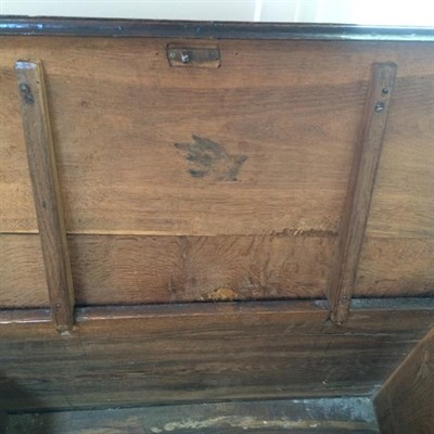 Lot 361 - An 18th Century Joined Oak Chest, the moulded lid enclosing a vacant interior above three...