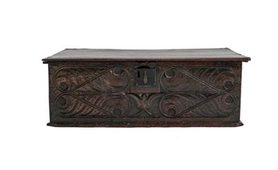 Lot 370 - A Late 17th Century Oak Table Box, of nailed construction, the hinged lid enclosing a candle...