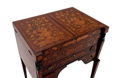 Lot 373 - A 19th Century Dutch Mahogany and Marquetry Inlaid Dressing Table, the two hinged lid richly inlaid