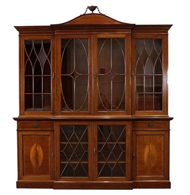 Lot 376 - An Edwardian Mahogany and Satinwood Banded Four Door Breakfront Bookcase, early 20th century,...