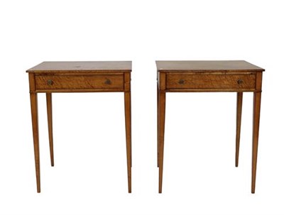 Lot 378 - A Pair of Late 19th Century Bird's Eye Maple Side Tables, with single frieze drawers, on square...