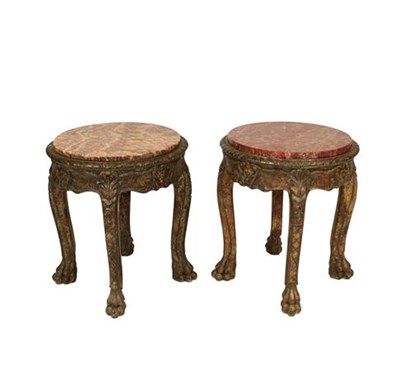 Lot 379 - A Pair of Late 19th/Early 20th Century Gilt Painted Walnut Circular Plant Stands, in George I...