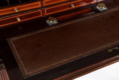 Lot 380 - An Edwardian Mahogany, Satinwood Banded and Marquetry Inlaid Cylinder Desk, in the manner of...