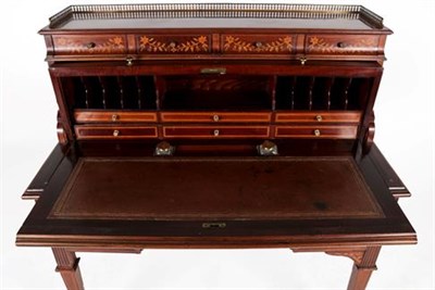 Lot 380 - An Edwardian Mahogany, Satinwood Banded and Marquetry Inlaid Cylinder Desk, in the manner of...