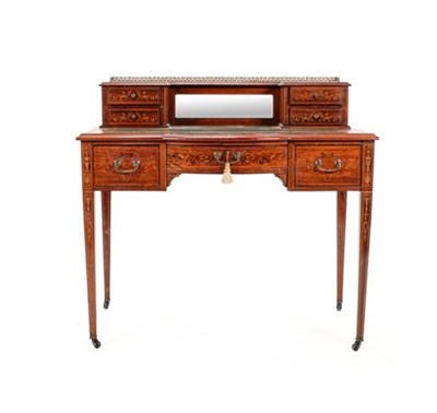 Lot 381 - A Victorian Rosewood and Marquetry Inlaid Writing Desk, circa 1900, the superstructure with a...