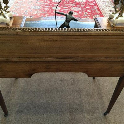 Lot 381 - A Victorian Rosewood and Marquetry Inlaid Writing Desk, circa 1900, the superstructure with a...