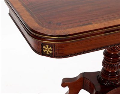 Lot 390 - A Regency Mahogany, Satinwood, Kingwood and Ebony Strung Foldover Tea Table, early 19th century, of