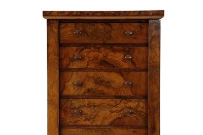 Lot 394 - A Victorian Figured Walnut Wellington Chest, circa 1870, of seven graduated drawers with turned...