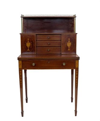 Lot 400 - A Victorian Mahogany and Satinwood Banded Writing Desk, 3rd quarter 19th century, with pierced...