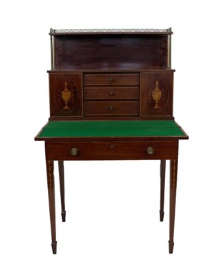 Lot 400 - A Victorian Mahogany and Satinwood Banded Writing Desk, 3rd quarter 19th century, with pierced...