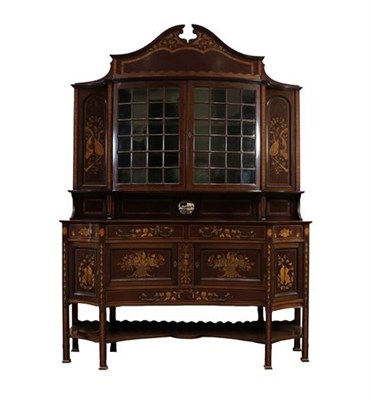 Lot 403 - A Victorian Mahogany and Marquetry Inlaid Display Cabinet, late 19th century, the arched...