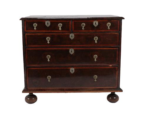Lot 408 - A Late 17th Century Olivewood and Oyster Veneered Straight Front Chest, the crossbanded top...