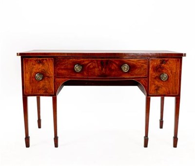 Lot 419 - A George III Mahogany Crossbanded and Barber's Pole Strung Serpentine Shaped Sideboard, late...