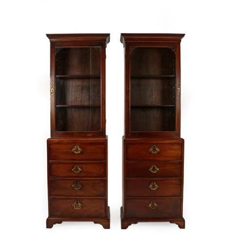 Lot 424 - A Pair of Mahogany Glazed Free-Standing Secretaire, part 19th century and adapted, with Greek...