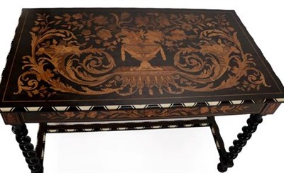 Lot 425 - A 19th Century Ebonised and Marquetry Inlaid Centre Table, in Antwerp style, the top richly...