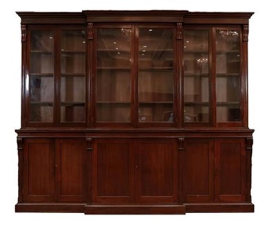 Lot 426 - A Victorian Mahogany Library Breakfront Bookcase, circa 1880, the moulded cornice above four...