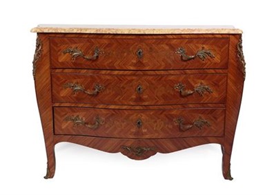 Lot 455 - A French Louis XV Style Tulipwood and Floral Marquetry Serpentine Shaped Commode, 20th century, the