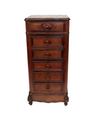 Lot 461 - A Late 19th Century French Rosewood and Pink Marble Semanier, the moulded top above seven...