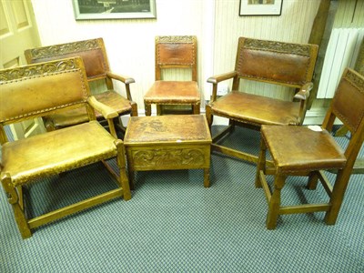 Lot 1847 - A Suite of Thomas "Gnomeman" Whitaker Carved Oak Furniture, comprising three armchairs, two...