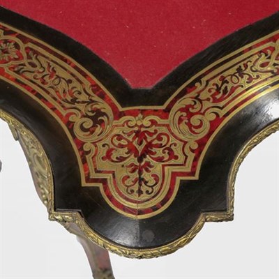 Lot 463 - A Louis XV Style Ebonised and Red Tortoiseshell Boulle Card Table, circa 1850, of serpentine shaped